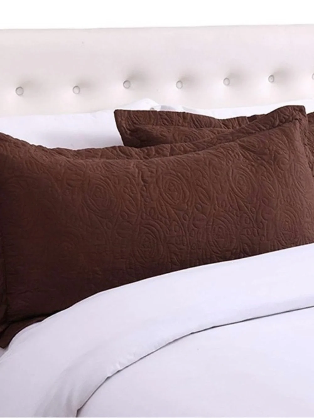 Quilted Pillow Shams in Chocolate Brown - Set of 2